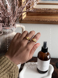 VAIGE Stainless Steel 18K Gold Engraving Wildflower Lavender Sunflower Signet Ring