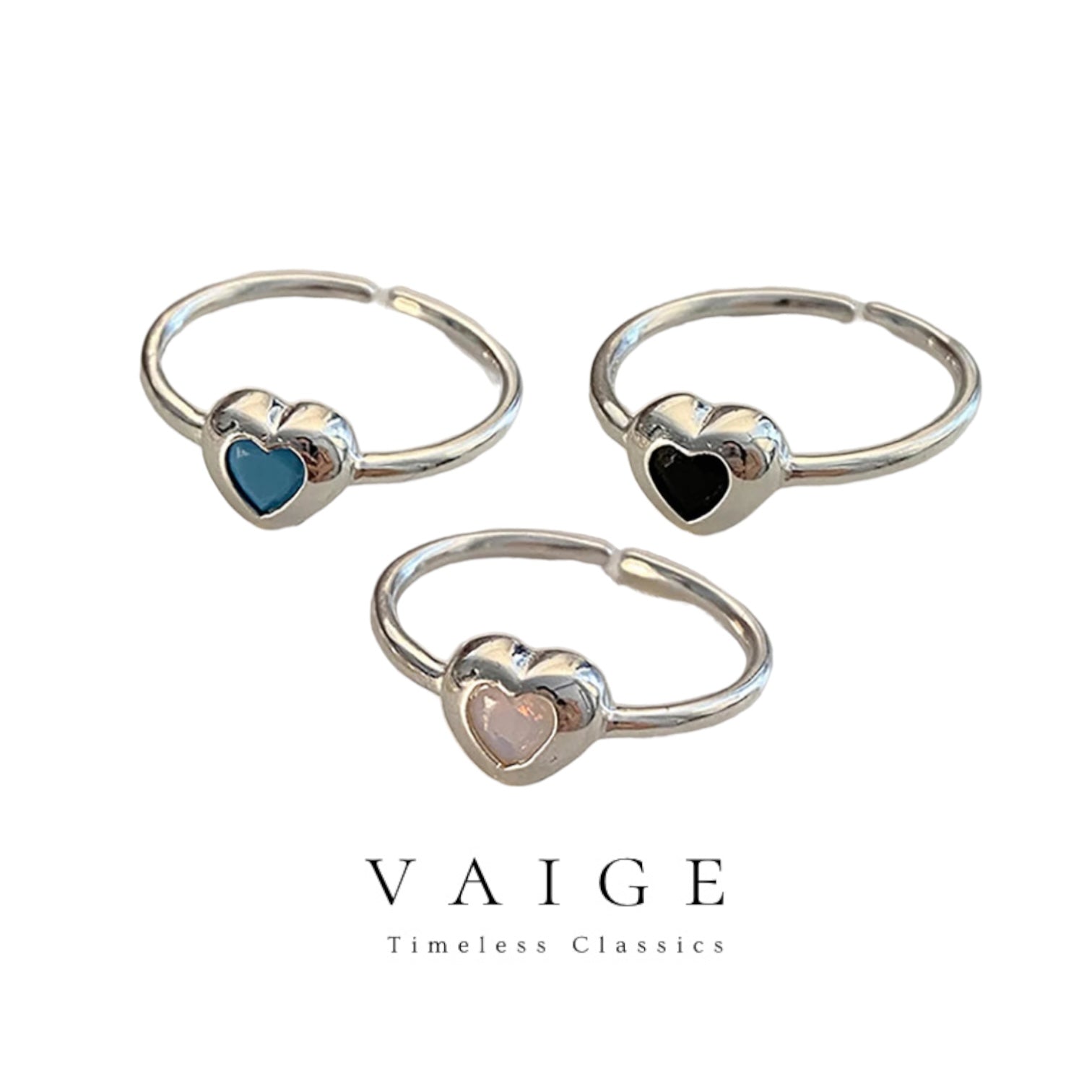 VAIGE Charming Heart-Shaped Zircon Ring in Blue and Pink