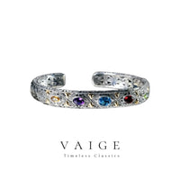 VAIGE Elegant Vintage-Inspired 925 Sterling Silver & Colored Gemstone Cuff Bracelet - Stunning Zircon Accent