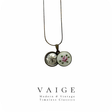 One-of-one | cute mini vintage flower double sided coin Necklace 18”