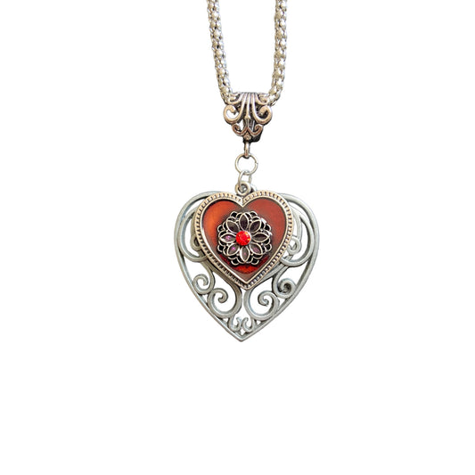One-of-one | double swirl & red heart Stainless Steel necklace