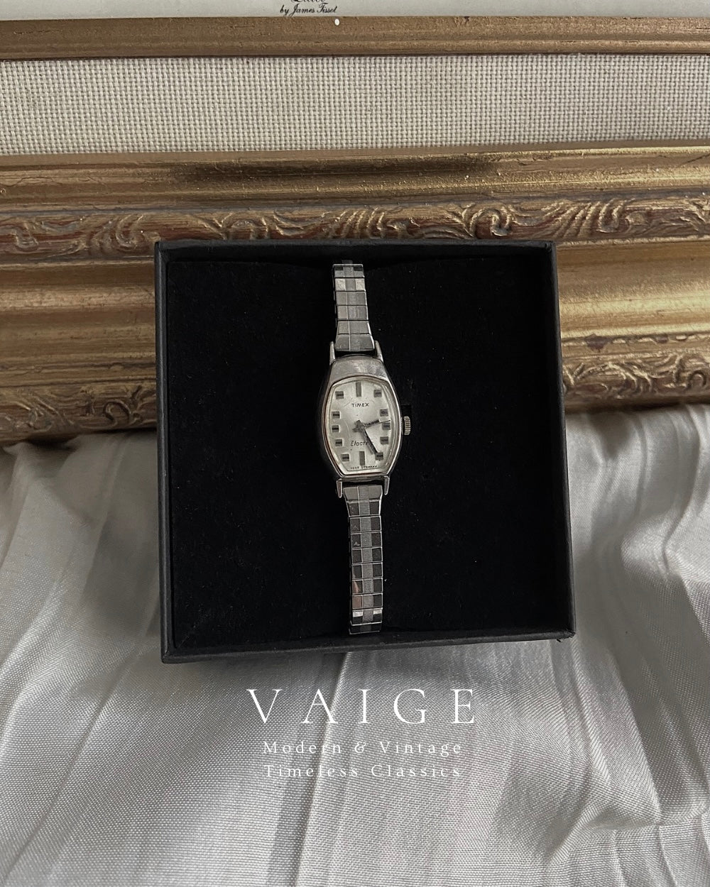 VAIGE Unique Vintage Timex Electric Watch in Silver - 10k White Gold Plated from West Germany