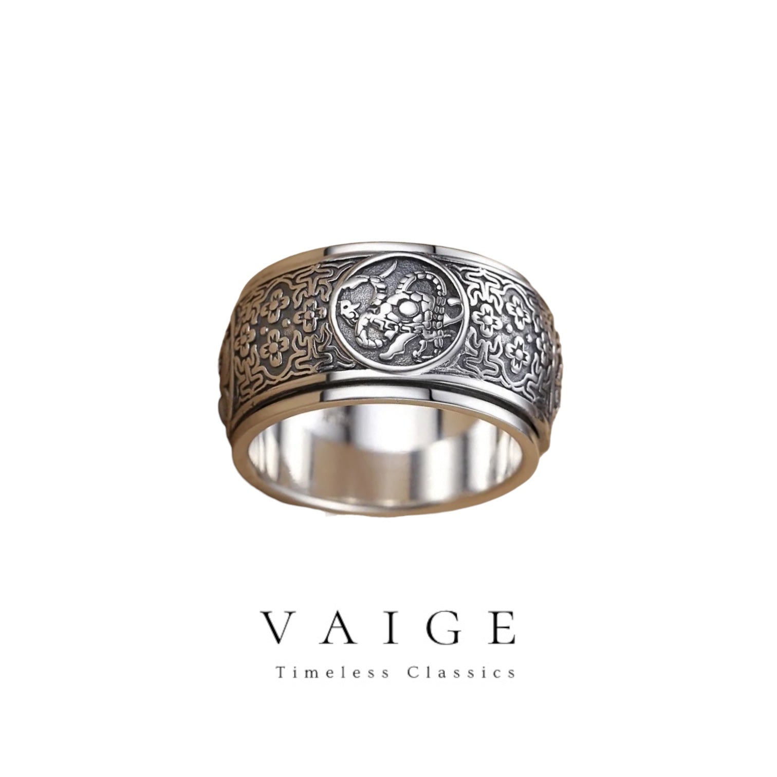 VAIGE Elegant Rotatable Vintage Silver Beast Rings in Silver and Gold