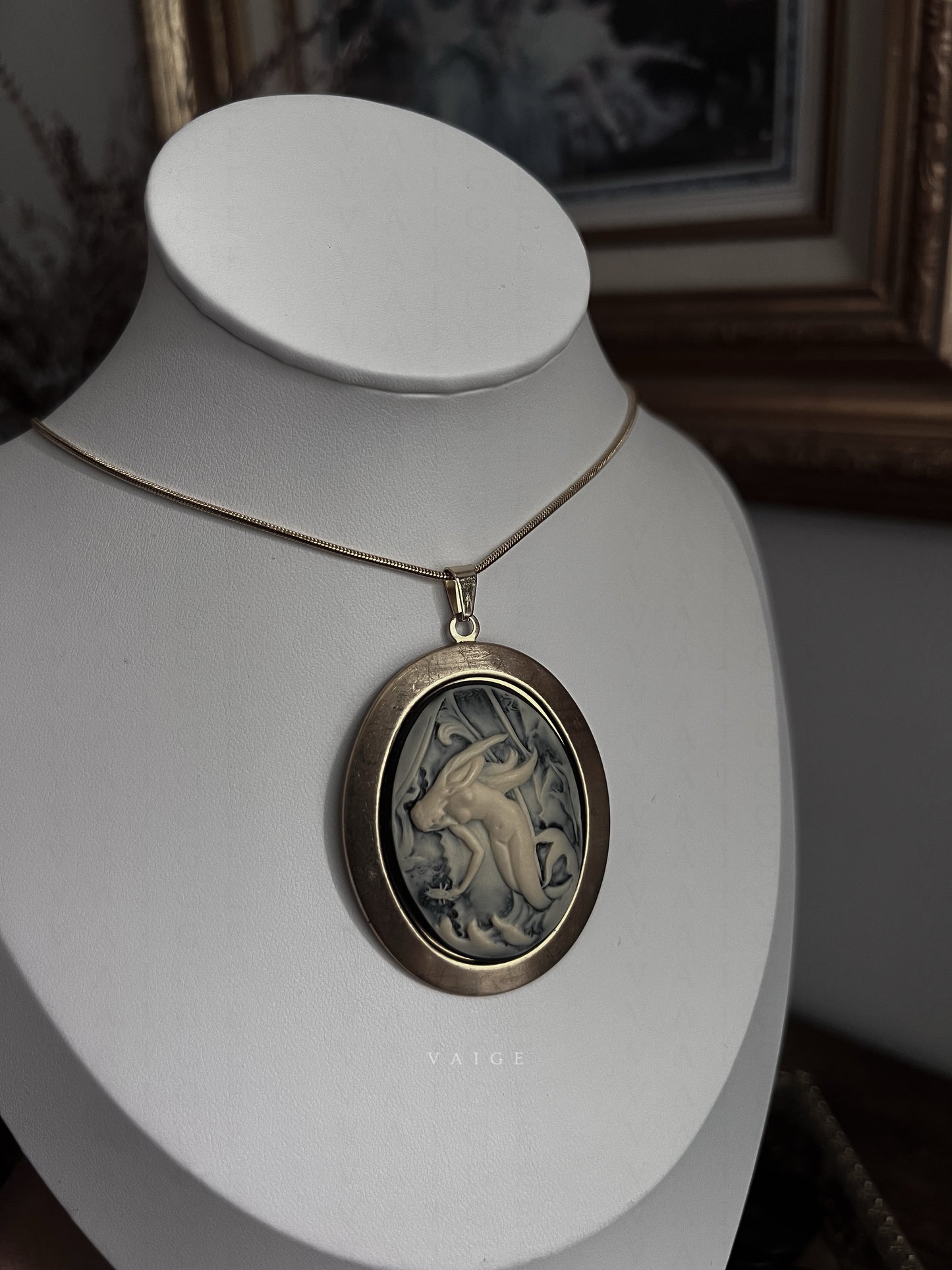 VAIGE  Siren Mermaid Cameo Gold Necklace