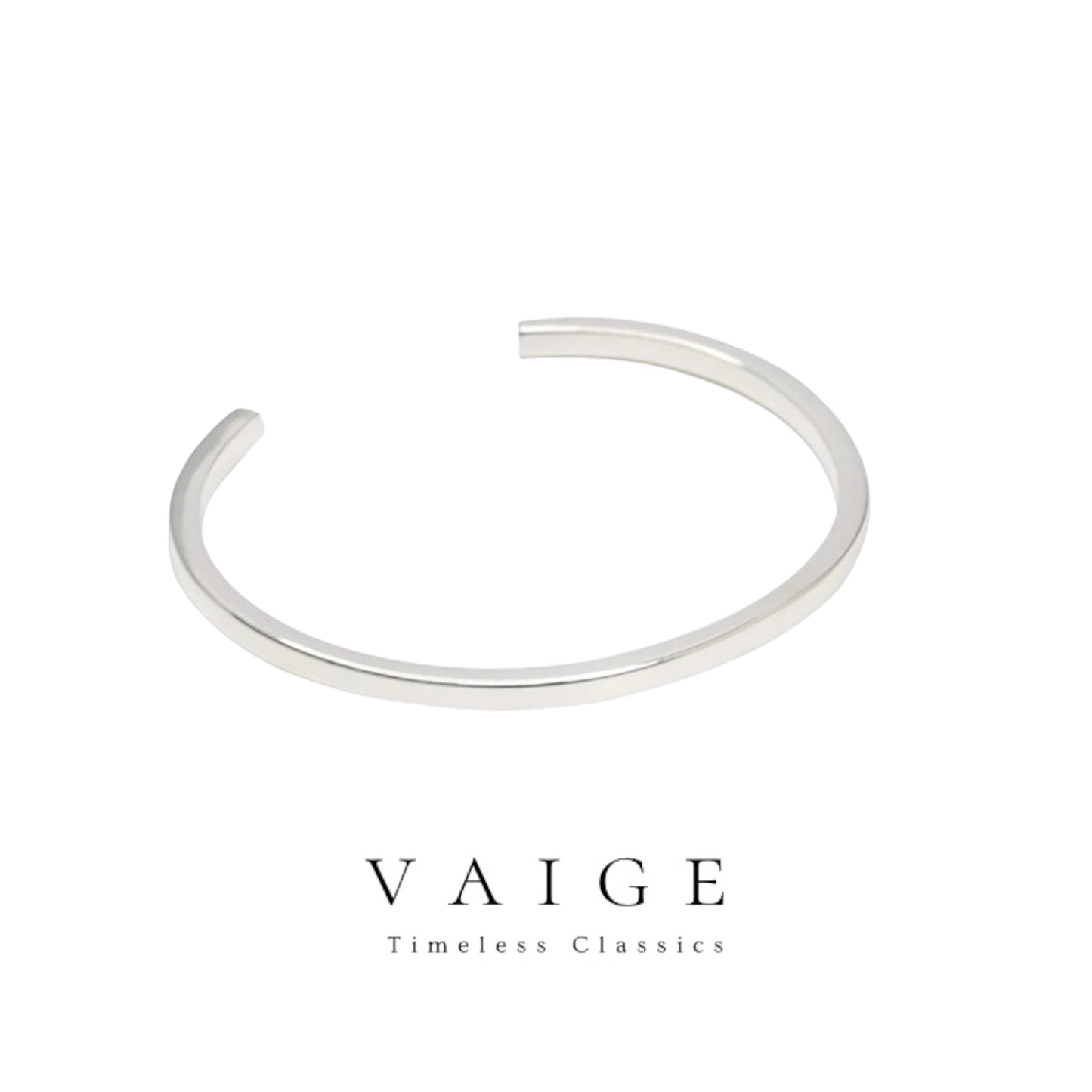 VAIGE Elegant Silver Smooth Cuff Bracelet