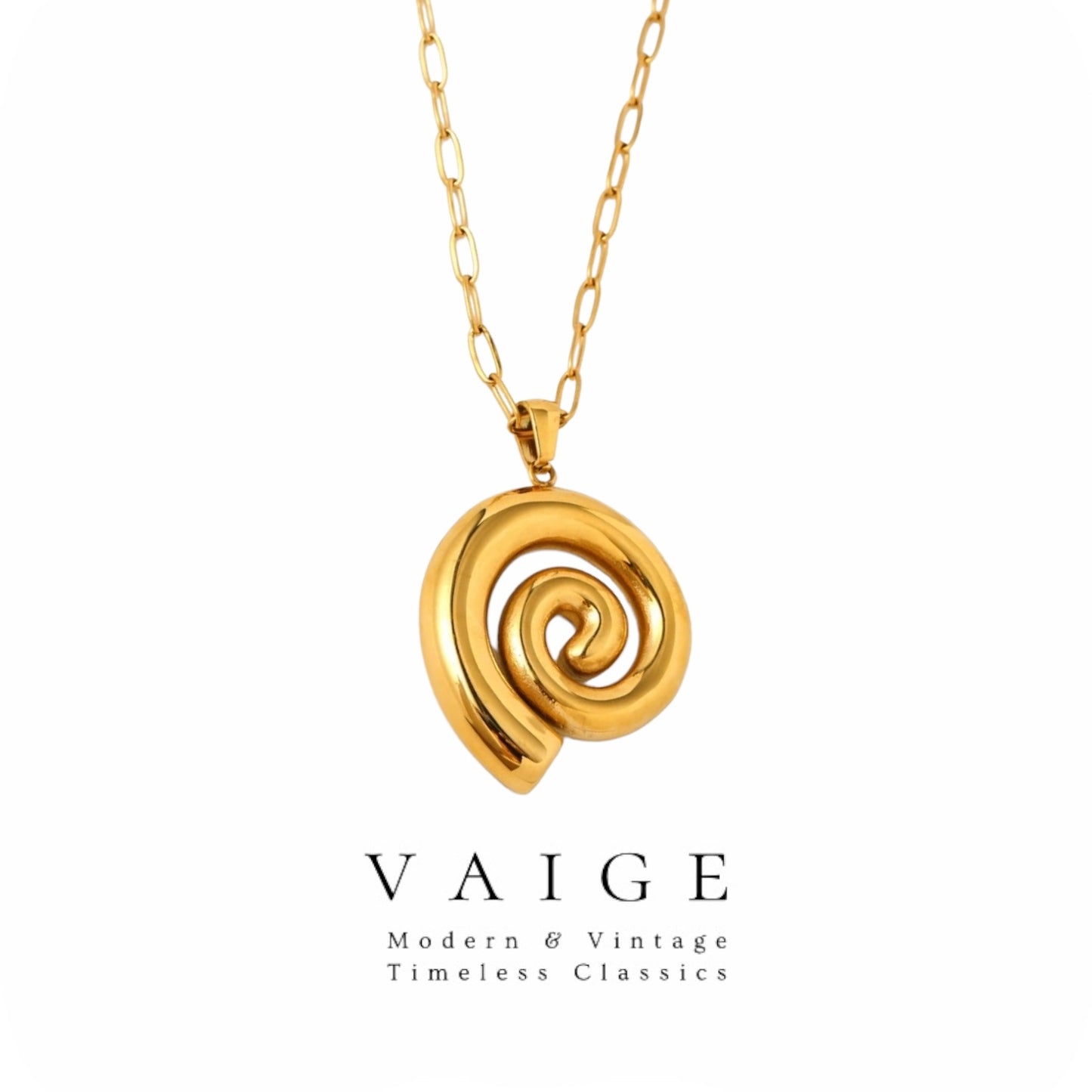 VAIGE Elegant Gold Spiral Circle Pendant Necklace in Stainless Steel