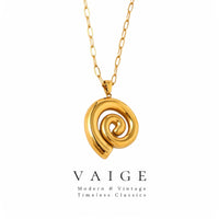 VAIGE Elegant Gold Spiral Circle Pendant Necklace in Stainless Steel