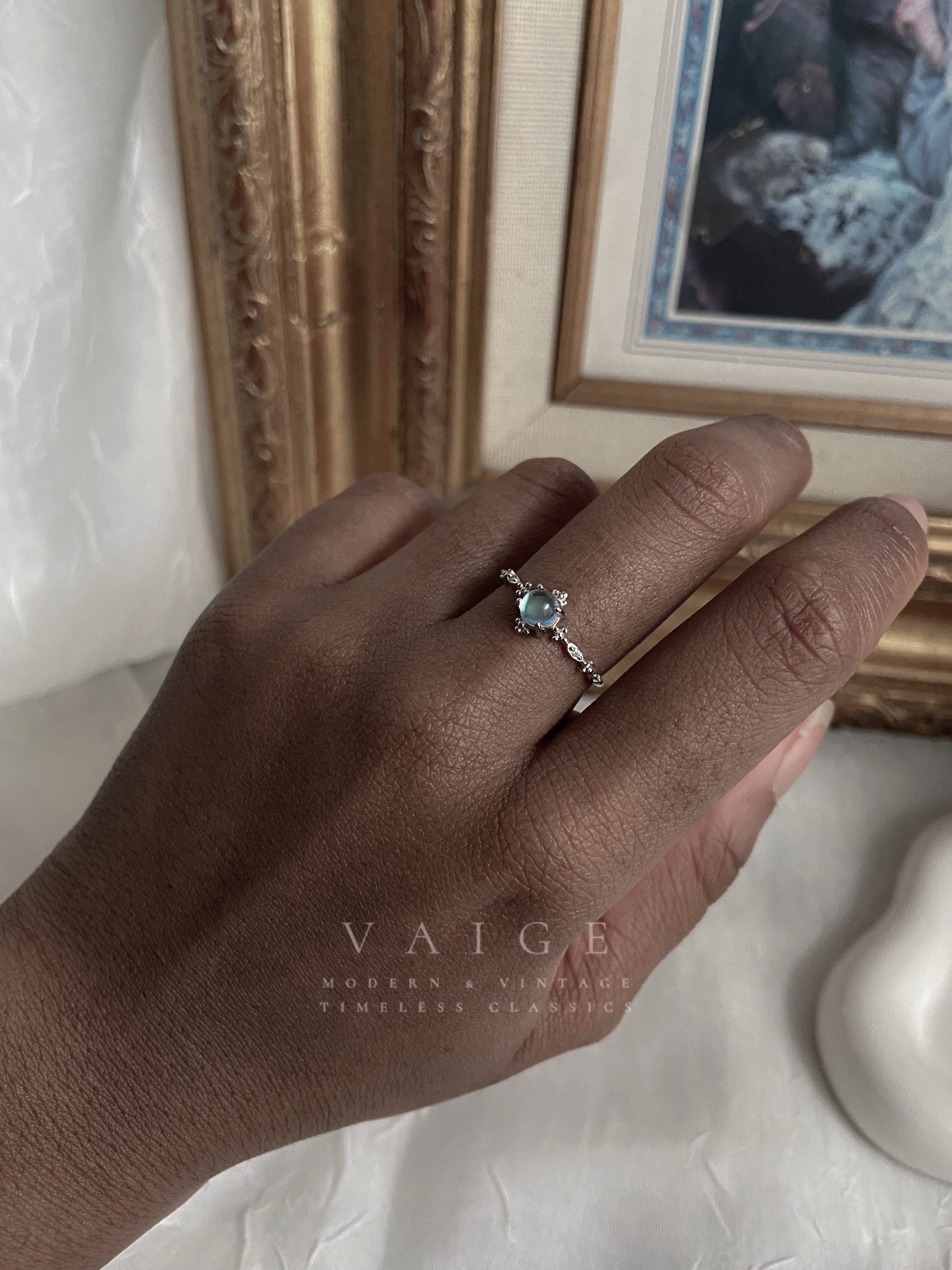 VAIGE Classic Transparent Moonstone Ring in 925 Sterling Silver