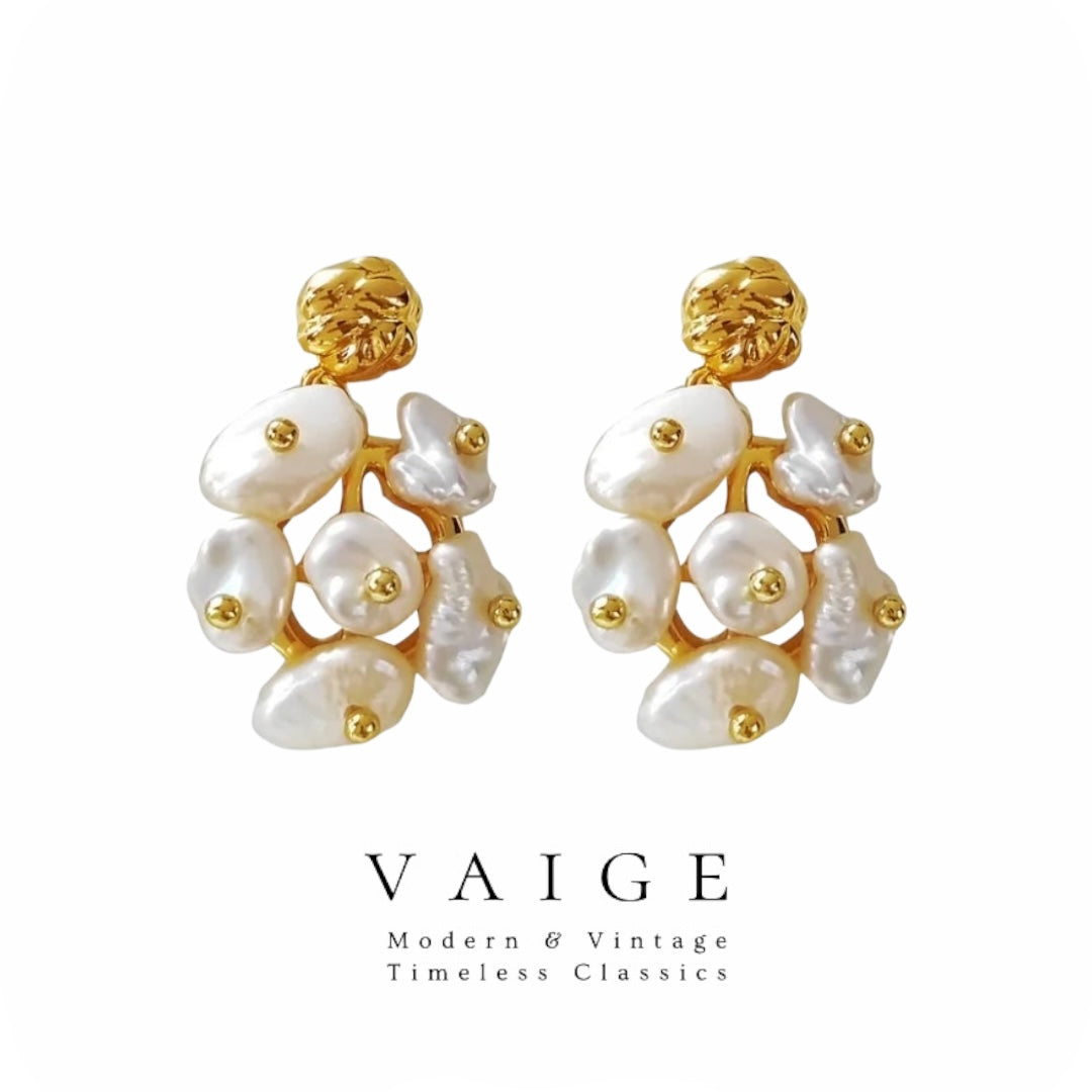 VAIGE Golden Asymmetrical Irregular Pearl Dangle Earrings