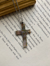 One-of-one | iridescent pearl cross stainless steel necklace
