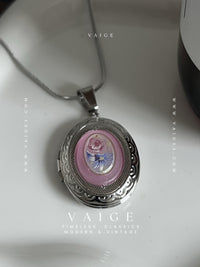 VAIGE Silver pink floral bouquet stainless steel necklace