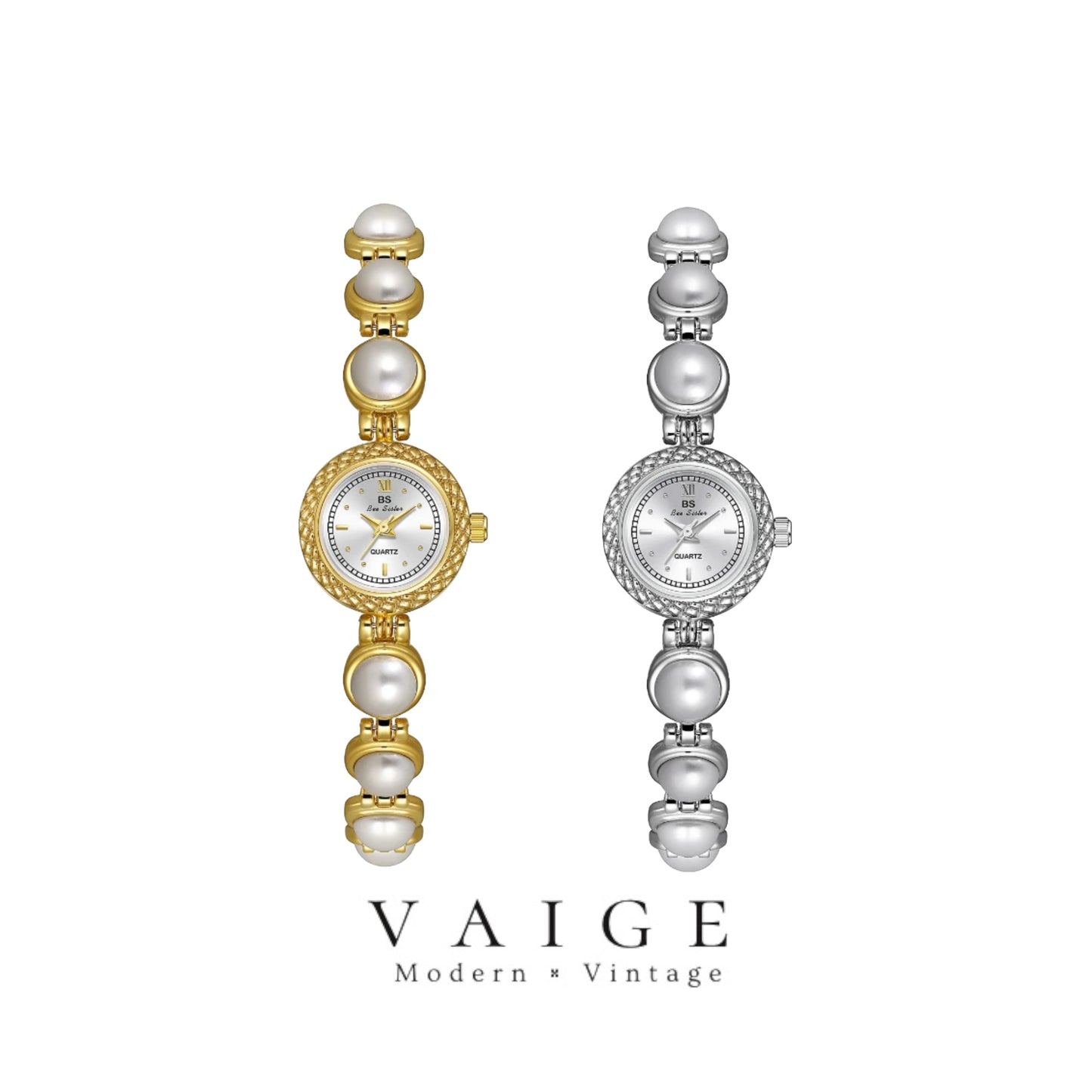 VAIGE Clara Luxe Pearl Gold, Silver & White Gold Watch