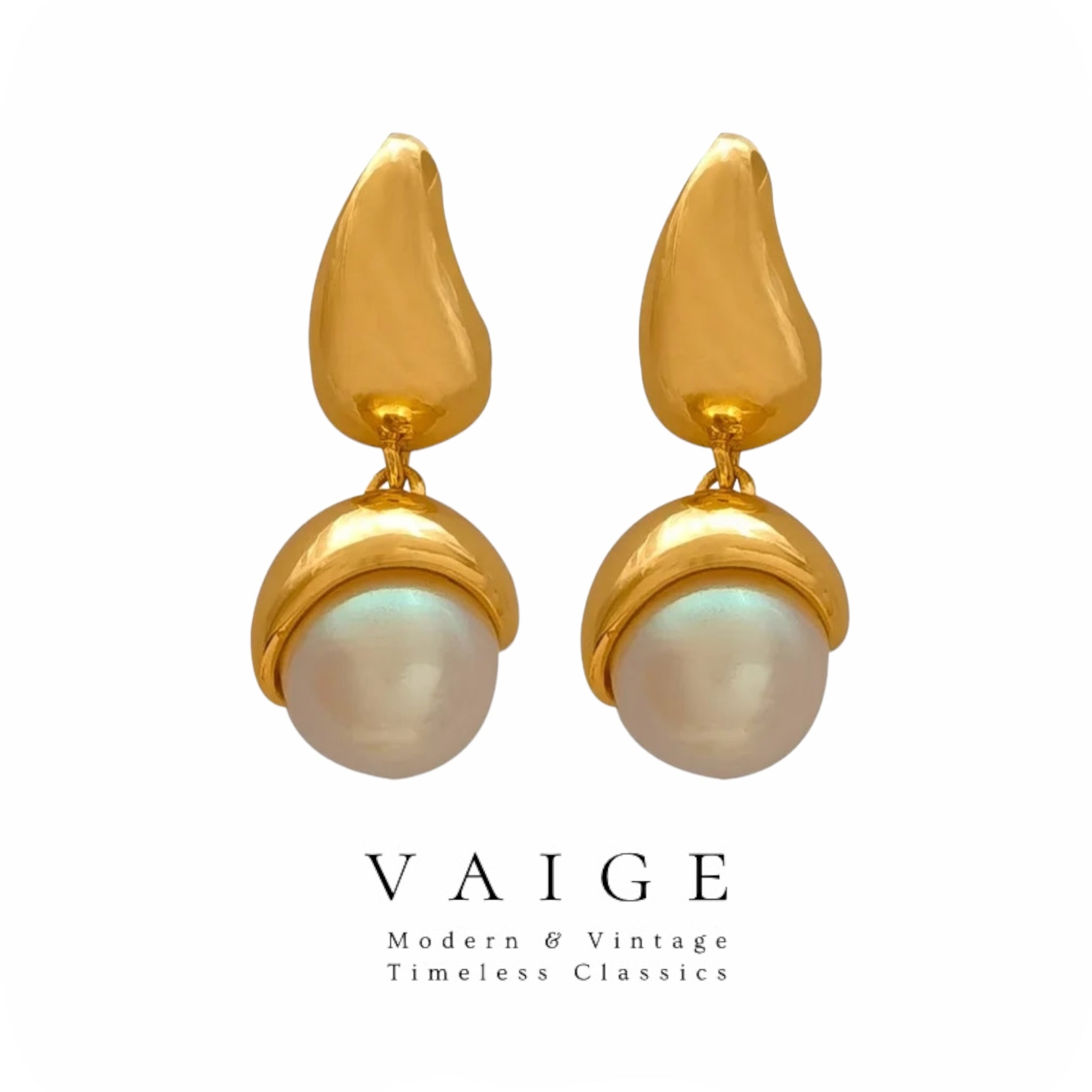 VAIGE Golden Pearl Elegance Dangle Earrings