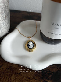 VAIGE Cameo lady portrait gold stainless steel locket necklace