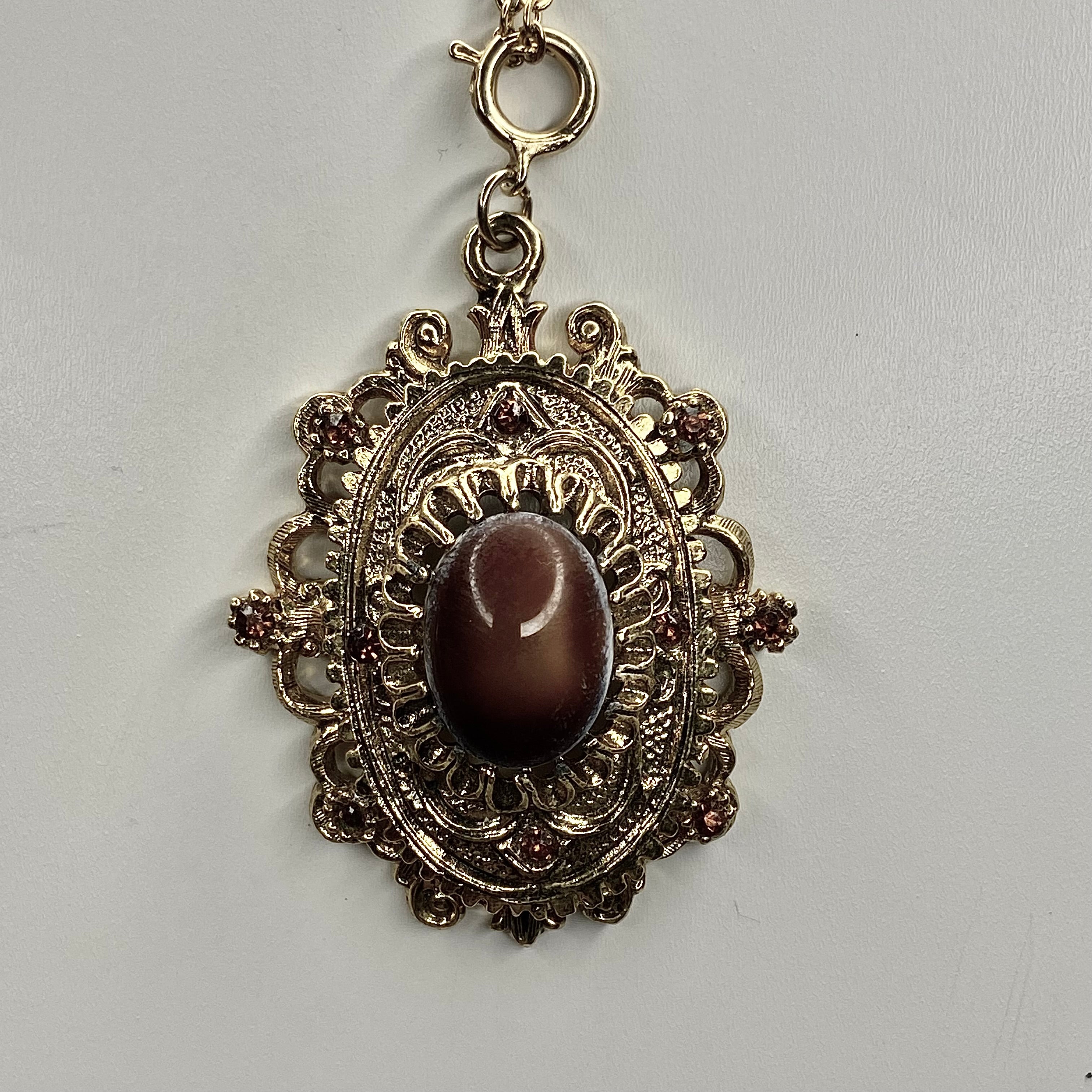 gold stone tiger eye   pendant necklace • 16-18in — Vintage Collection • only 1 available • View all photos; item is thrifted/vintage and may show flaws.