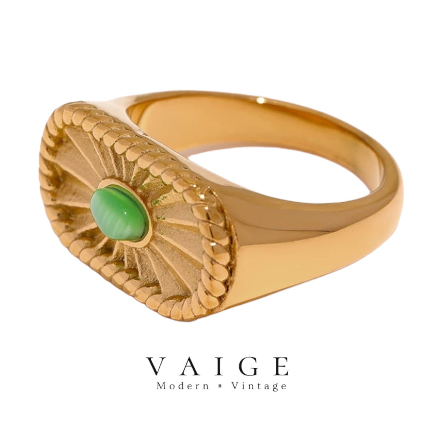 VAIGE Radiant Green Opal & Gold-Plated Stainless Steel Ring