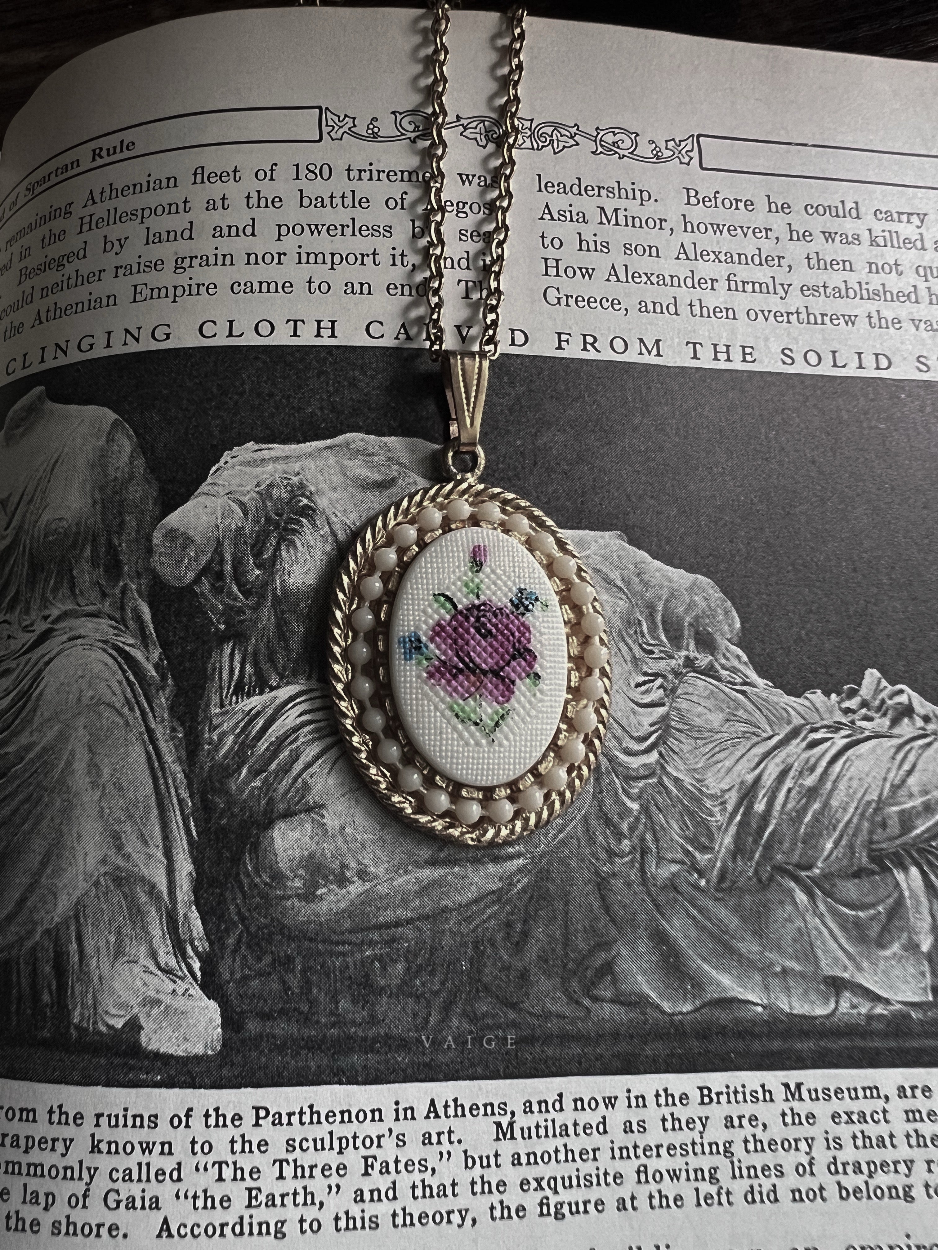 VAIGE One of One |  Vintage Purple Flower White Bead Gold Necklace