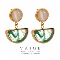 VAIGE Elegant Green Marble & Gold Silver Dangle Earrings