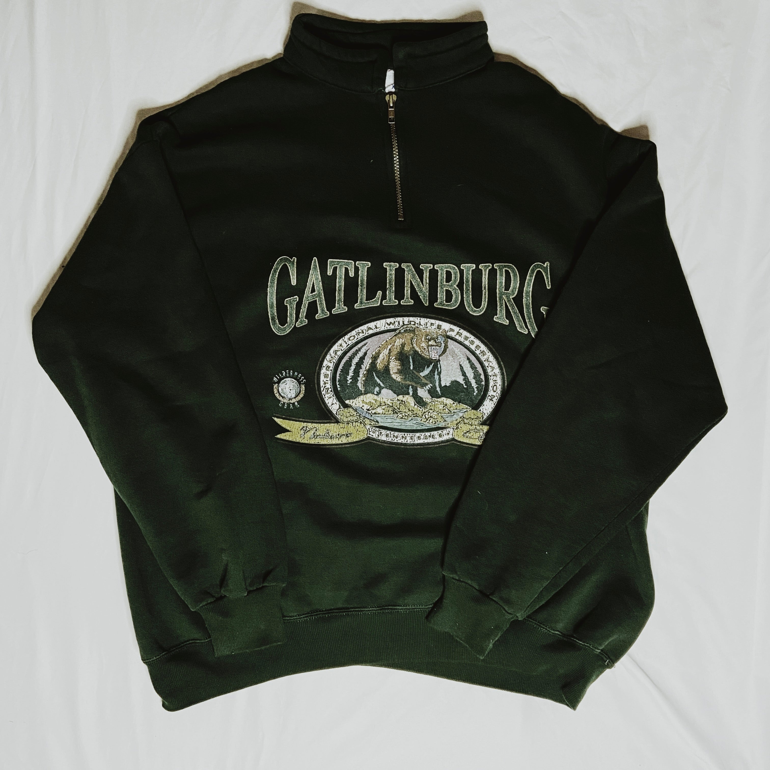 Green vintage 90s quarter zip sweatshirt streetwear / XL