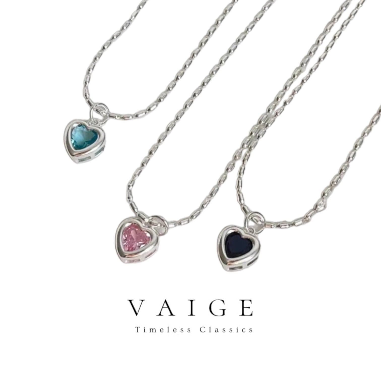 VAIGE Dazzling Heart Zircon Silver Necklace with Cubic Elegance