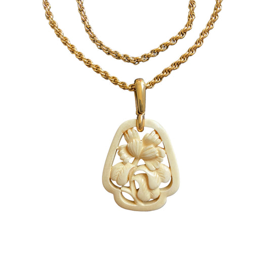 One-of-one | vintage Trifari flower faux ivory carved layered necklace