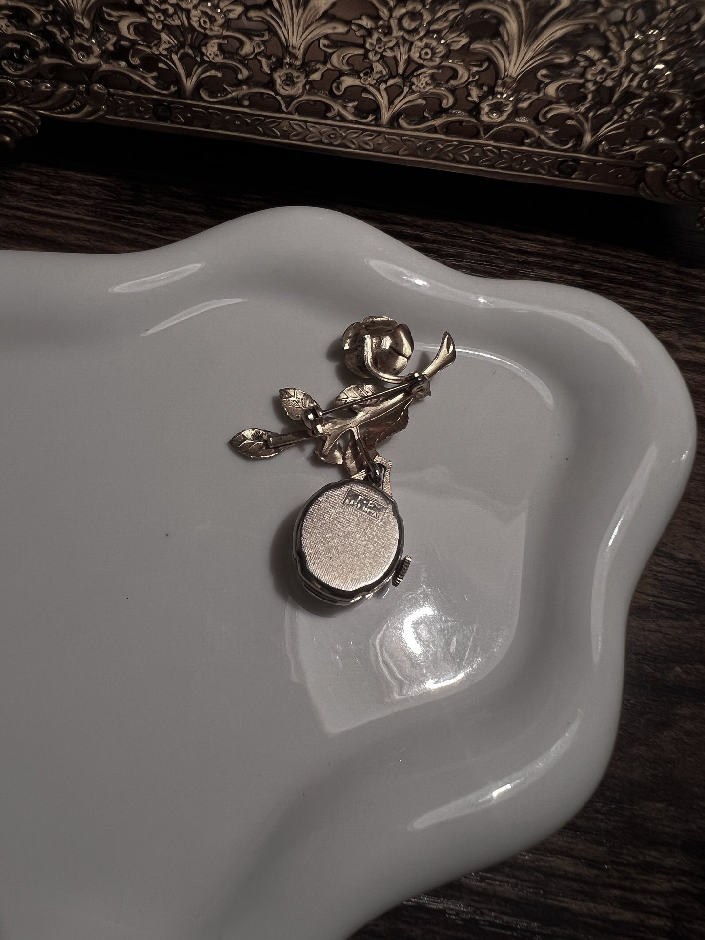 Vintage floral Crosby gold watch brooch