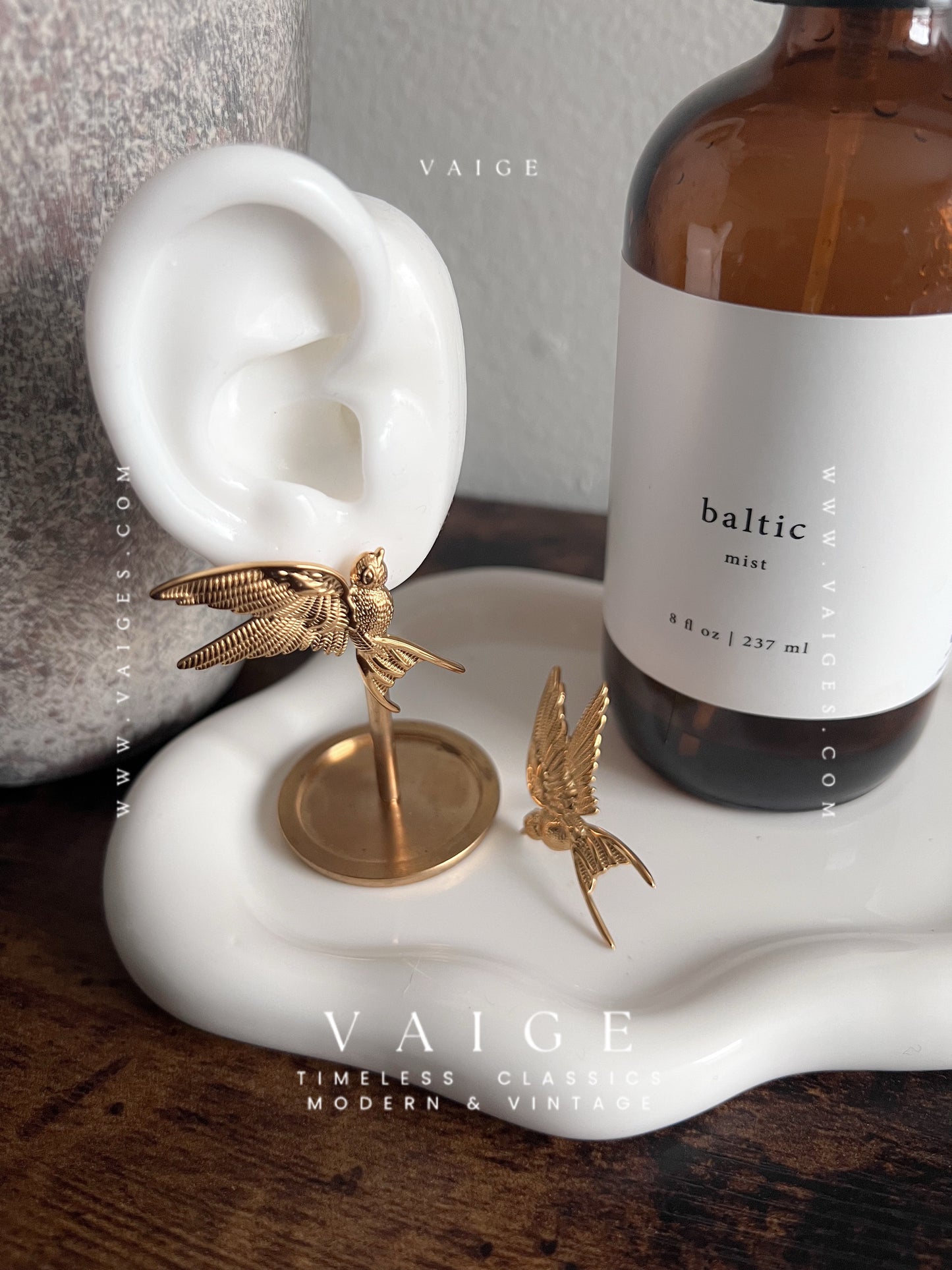 VAIGE Gold Stainless Steel Bird Dove Hummingbird Necklace Ring Earrings Jewelry Set