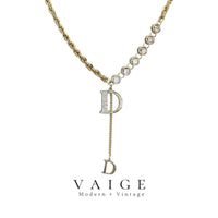 VAIGE D Letter Sparkling Zirconia Pendant Necklace - Elegant Long Design in Silver