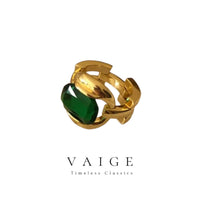 VAIGE Elegant Vintage Green Gemstone and Silver Gold Ring .925 Sterling