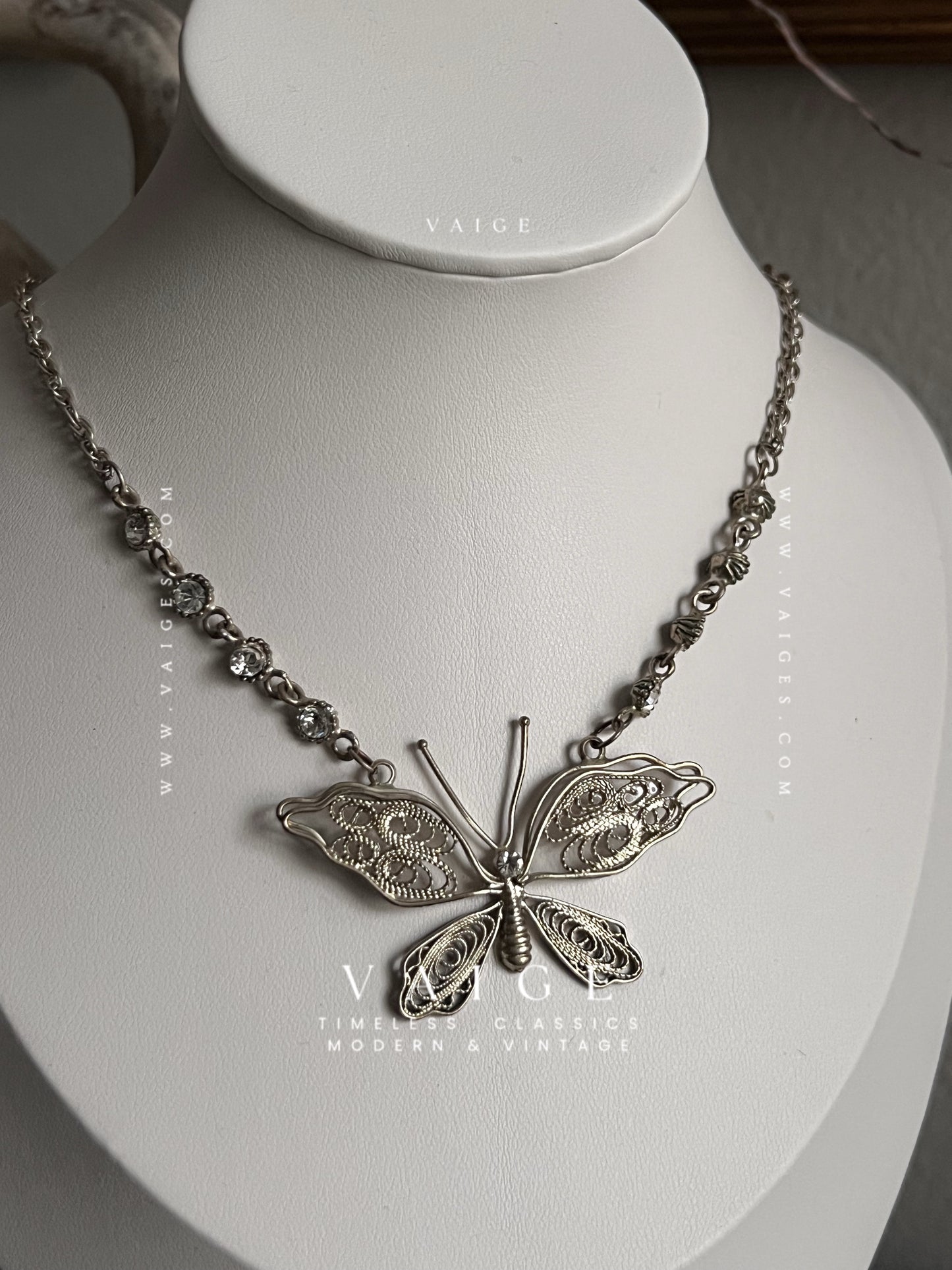 VAIGE One Of One |  Vintage Silver Butterfly Necklace