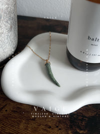 VAIGE One of One |Gold Green Stone Jade Horn / Tooth / Pepper Necklace