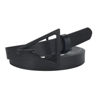 VAIGE Mariah Vintage-Inspired Gold Brass Triangle Buckle Leather Belt in Classic Black