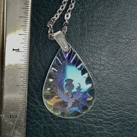 Iridescent silver glass engraved   pendant necklace • 16-18in — Vintage Collection • only 1 available • View all photos; item is thrifted/vintage and may show flaws.