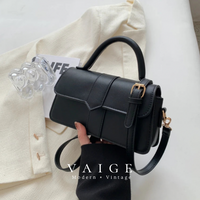 VAIGE Eloise Chic Vegan Leather Shoulder Bag in Black and Tan