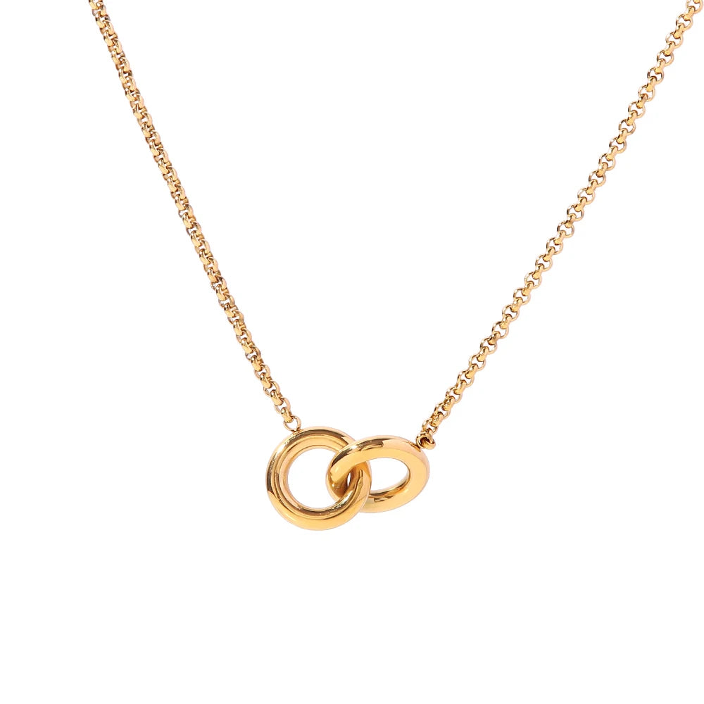 VAIGE Trendy Interlocking Hoop Pendant Necklace with 18K Gold Plated Stainless Steel Chain - Waterproof Fashion Jewelry