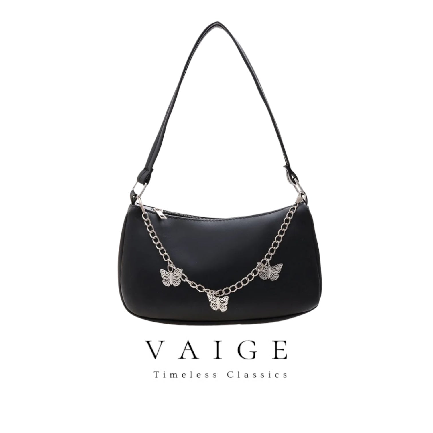 VAIGE Elegant Butterfly Chain Shoulder Bag in Black, White, Blue, and Khaki