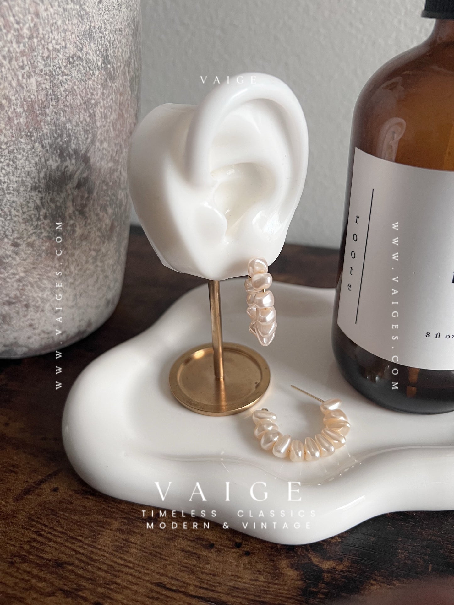 VAIGE  Baroque Pearl C Shaped  Open Hoop Earrings