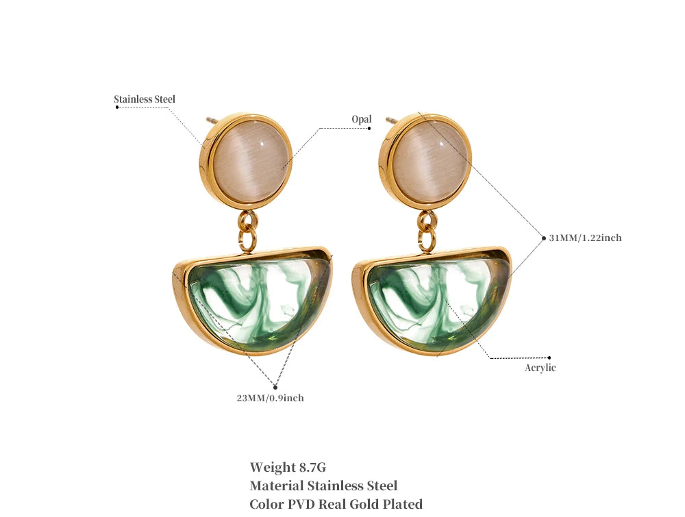 VAIGE Elegant Green Marble & Gold Silver Dangle Earrings