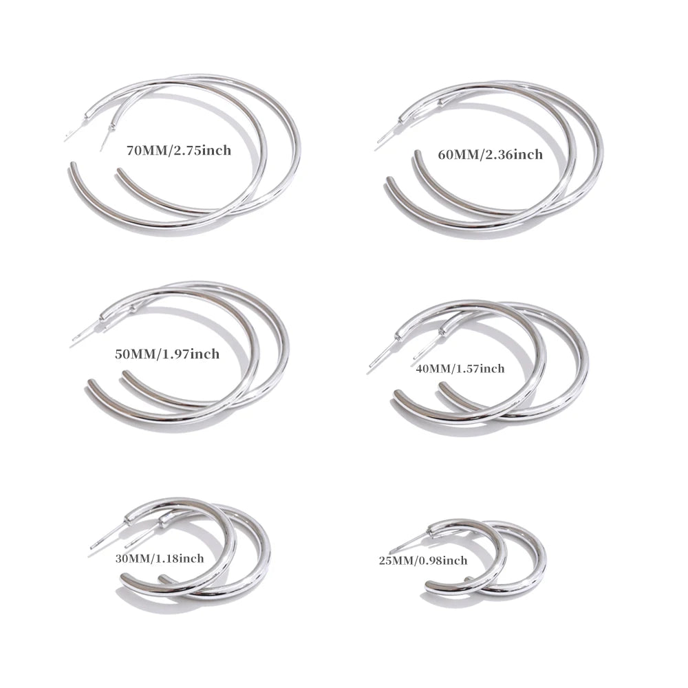 VAIGE  25/30/40/50/60/70mm Minimalist C-Shape Round Daily Hoop Earrings Stainless Steel PVD Waterproof Jewelry