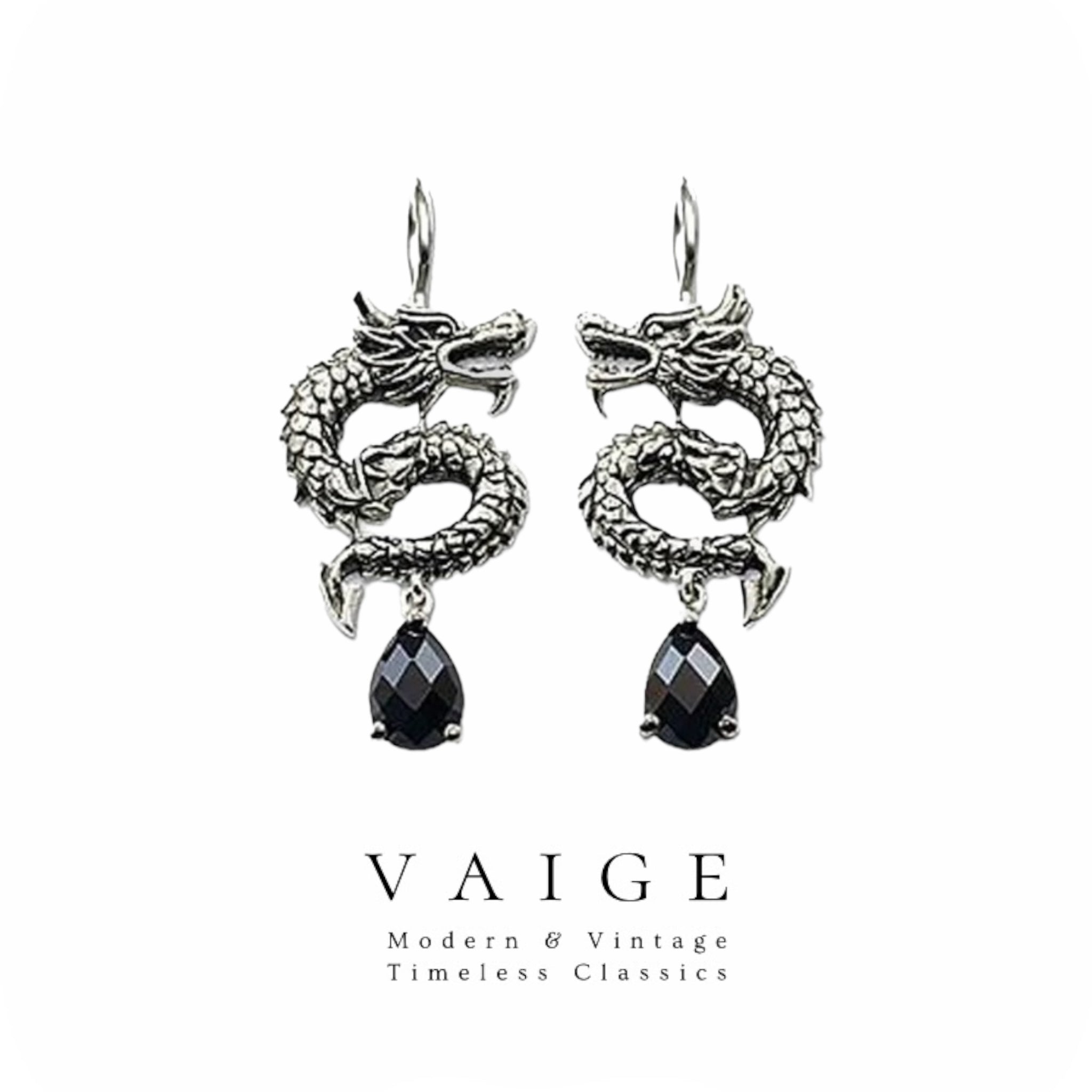 VAIGE Elegant Chinese Dragon 925 Sterling Silver Drop Earrings in Silver Finish