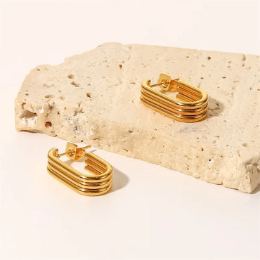 VAIGE Three-Layer U-Shaped Open Earrings in Stainless Steel with 18k PVD Gold Plating - Vintage Classic Geometric Design