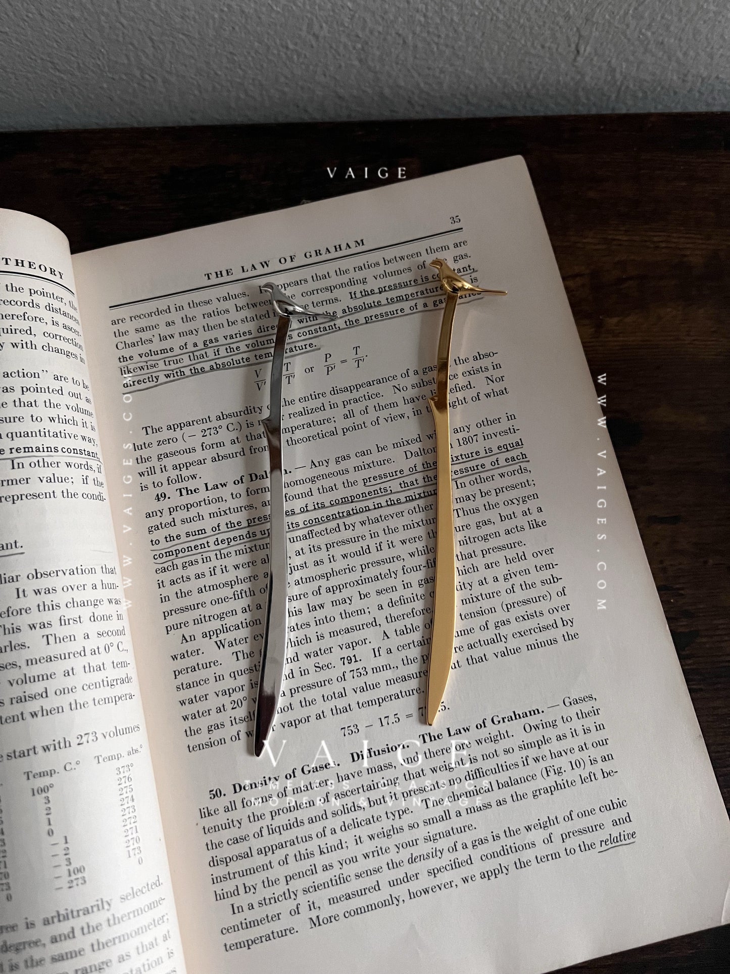 VAIGE Gold & Silver Bird Bookmark
