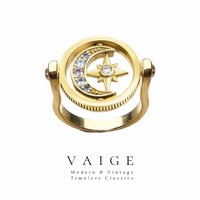 VAIGE Celestial Elegance Gold Moon & Star 925 Sterling Silver Ring