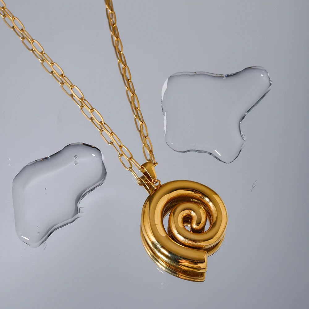 VAIGE Elegant Gold Spiral Circle Pendant Necklace in Stainless Steel