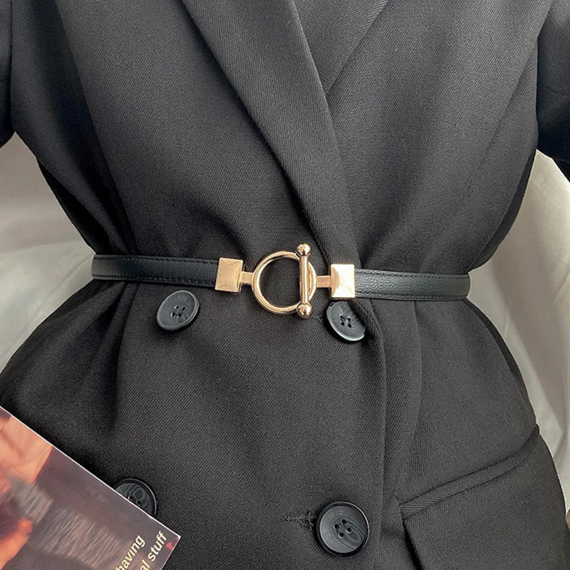 VAIGE Elegant Toggle Vegan Leather Belt in Gold, Black, Brown, and Coffee