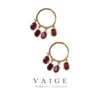 VAIGE Vintage Red Gemstone Tassel Hoop Earrings