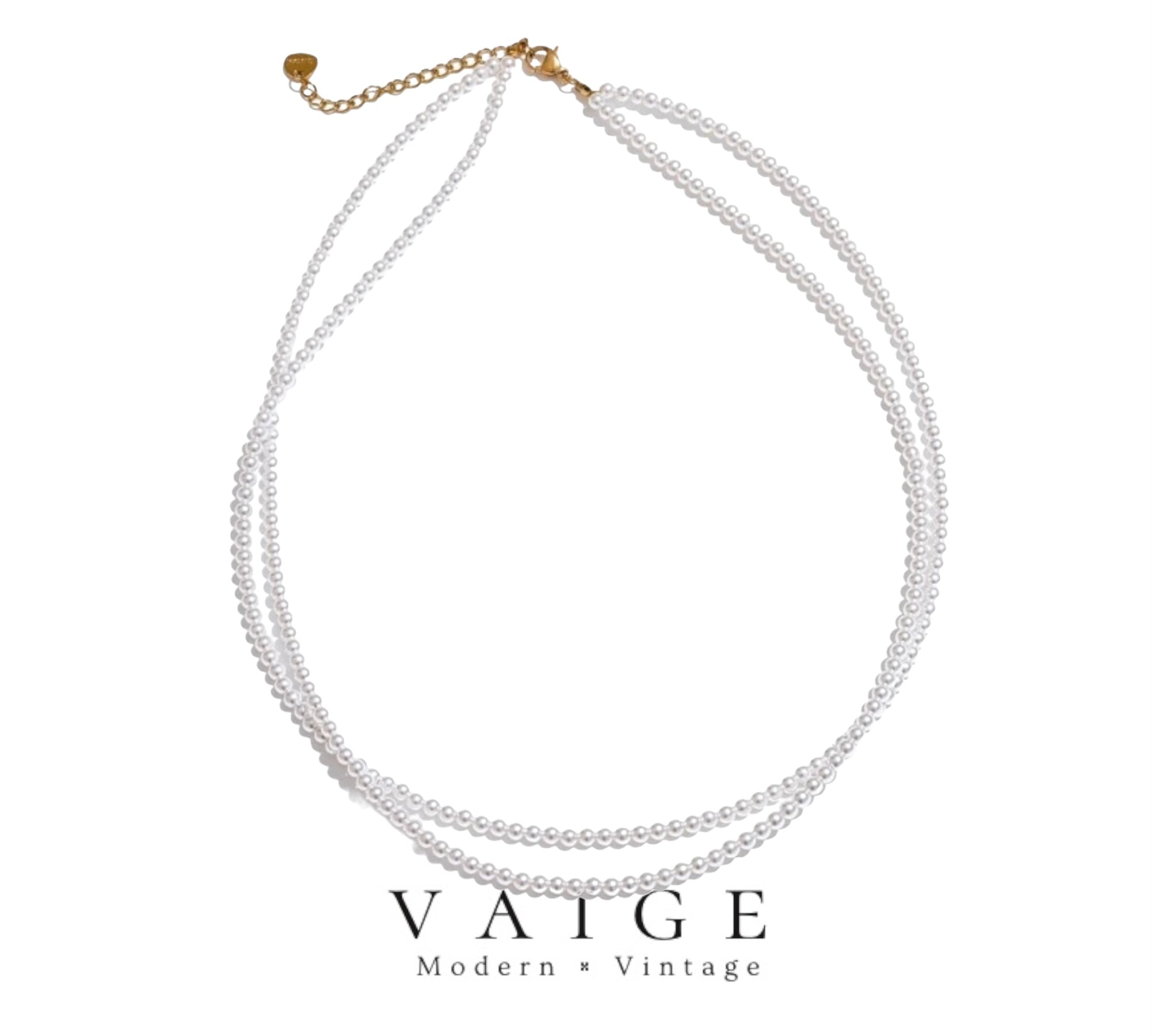 VAIGE Elegant Double Layer Faux Pearl Necklace in Gold and Silver