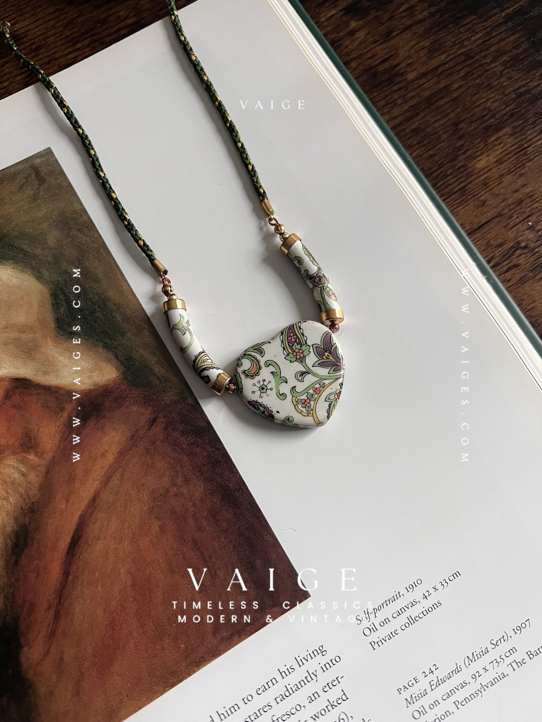 One Of One | vintage heart porcelain flower choker necklace