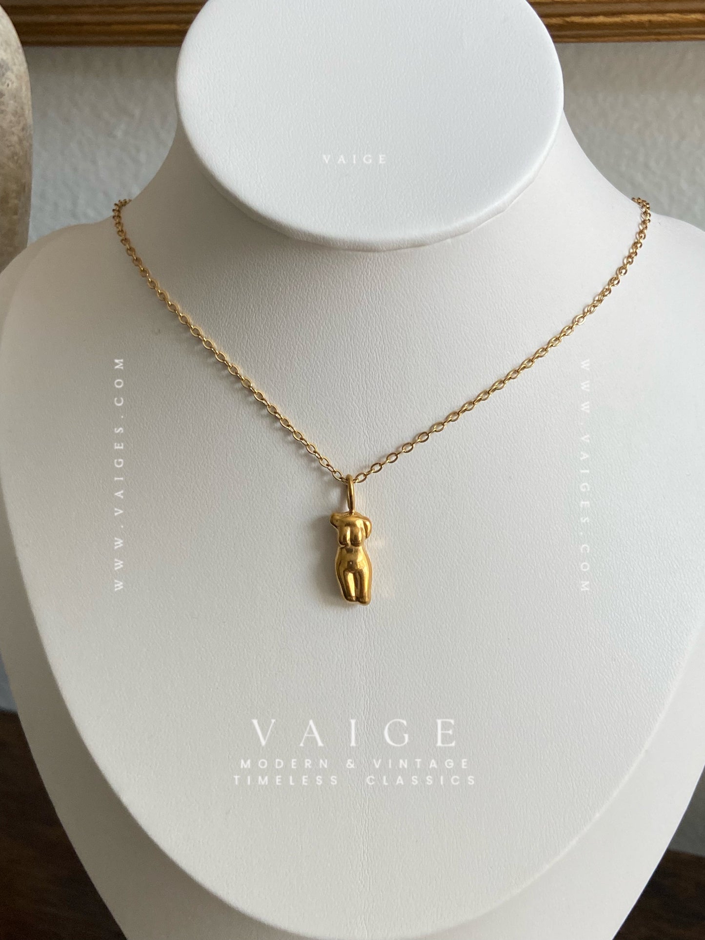 VAIGE 18K Gold Stainless Steel Abstract Face & Body Necklace