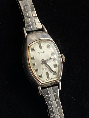 VAIGE Unique Vintage Timex Electric Watch in Silver - 10k White Gold Plated from West Germany